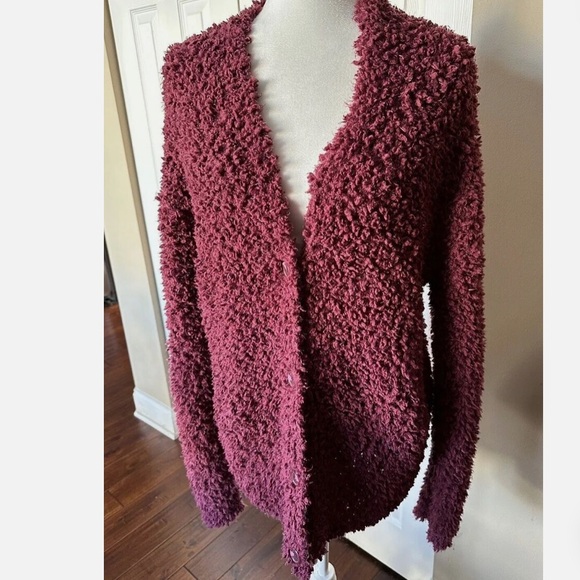 RXB Boucle Knit Maroon Button Front Cardigan Sweater Size Medium - Picture 4 of 8